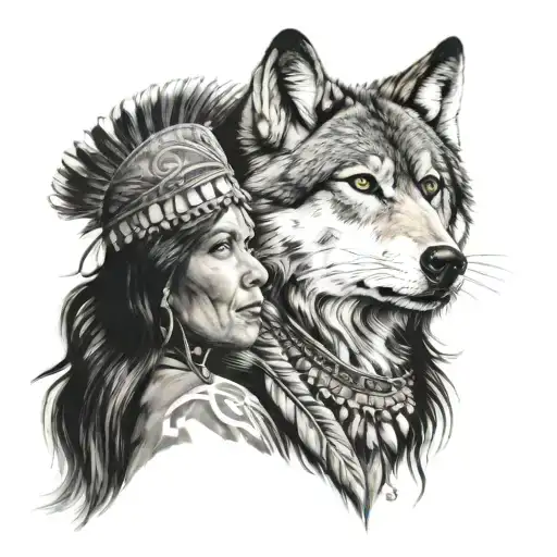 Wolf And Indian Woman