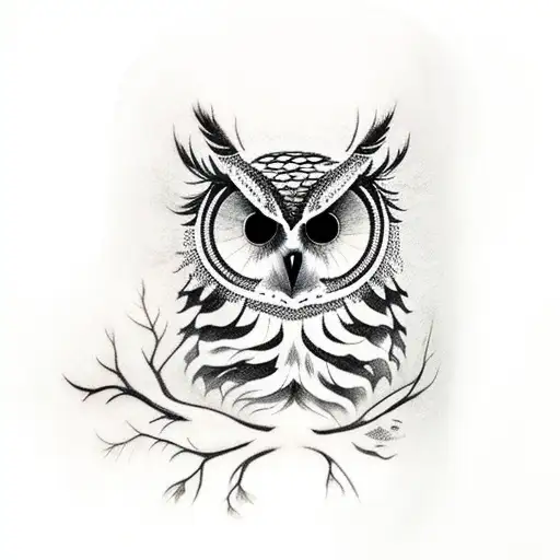 Owl On Tree Look At Sunrice