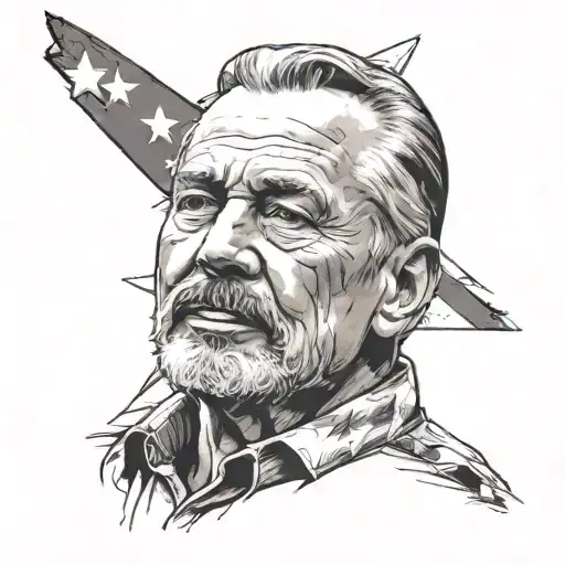 A Portrait Of A Famous Leftist Leader With A Background Of Protest Signs And Banners