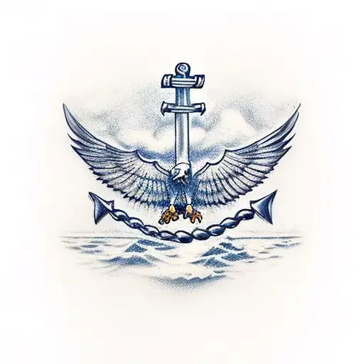 Eagle Flying Holding Up Anchor