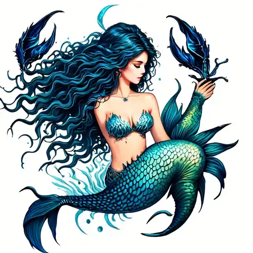 Beautiful Mermaid With Scorpio Zodiac Sign Inside