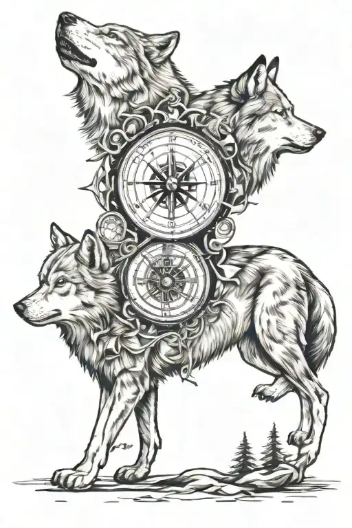 Wolf And Compass Intertwined