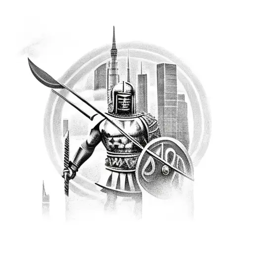 Spartan Warrior With A Moscow Skyline In The Background