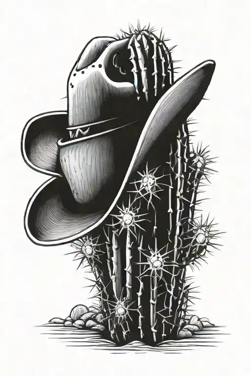 Realistic Cactus With Cowboy Hat On Top