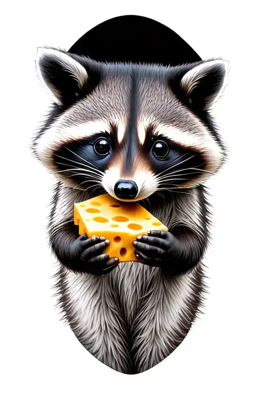 Black And White Raccoon Eating Cheese