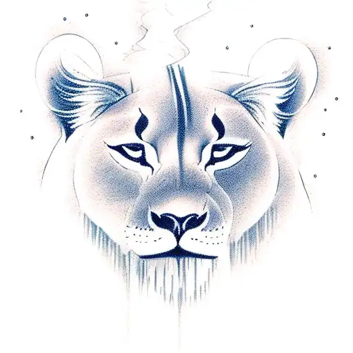 A Serene Waterfall Cascading Down A Mountainside With Trees And A Lioness Resting Nearby