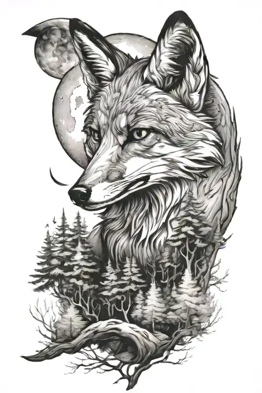 Forest Fox Moon Surrounded