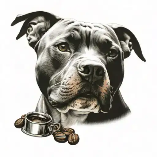 A Realistic Portrait Of A Pitbull With A Coffee Bean Collar