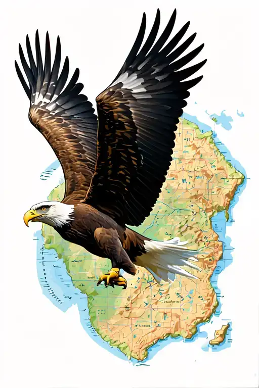 Eagle Flying Over Topographical Map