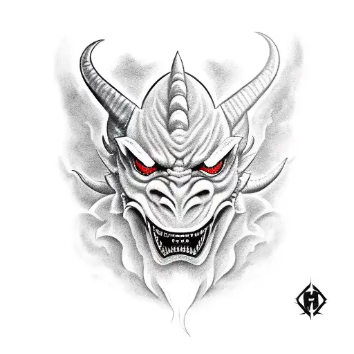 Oni Mask With A Dragon Around A Demon