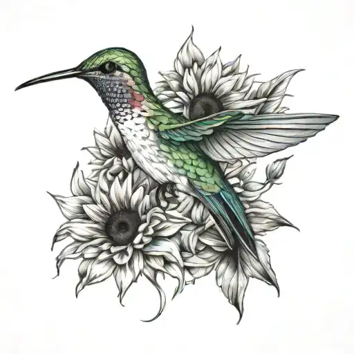 Hummingbird With Sunflower Intertwined