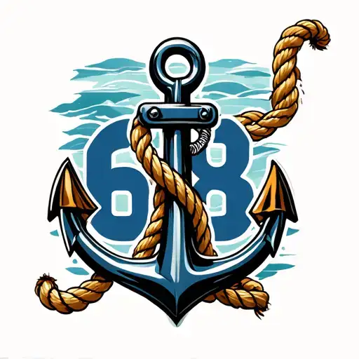 Military Navy Anchor With Rope And Number 68 Incorporated