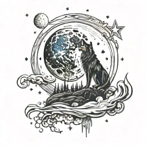 Wold And Moon With Stars