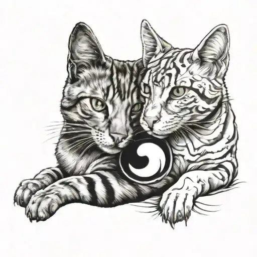 A Realistic Depiction Of A Cat And Dog Intertwined In A Yin And Yang Symbol