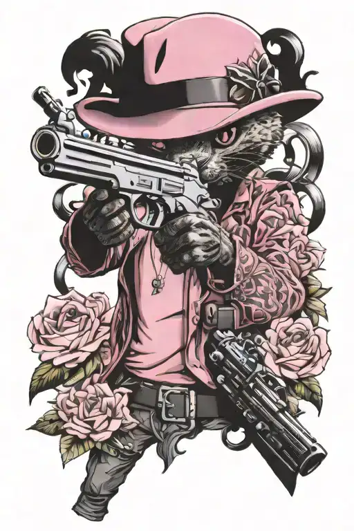 Pink Phanter Criminal With Tattoo And Gun