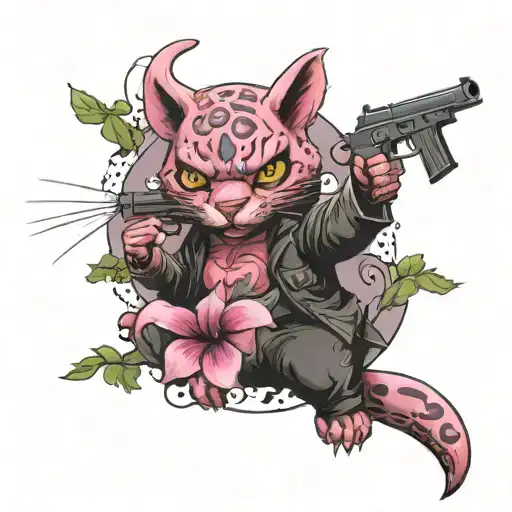 Pink Phanter Cartoon Criminal With Tattoo And Gun
