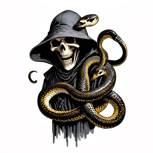 Grim Reaper With A Snake Wrapped Around Him