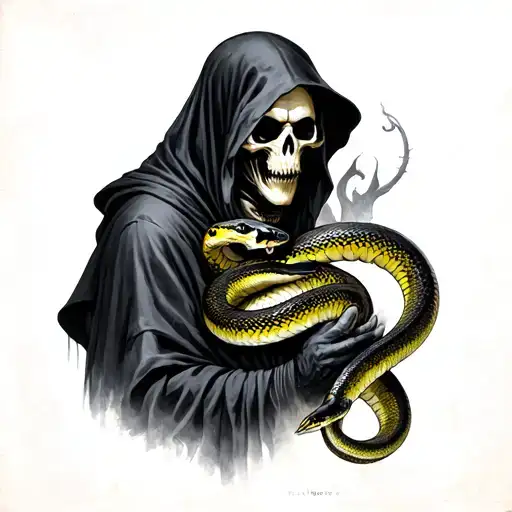 Grim Reaper With A Snake Wrapped Around Him