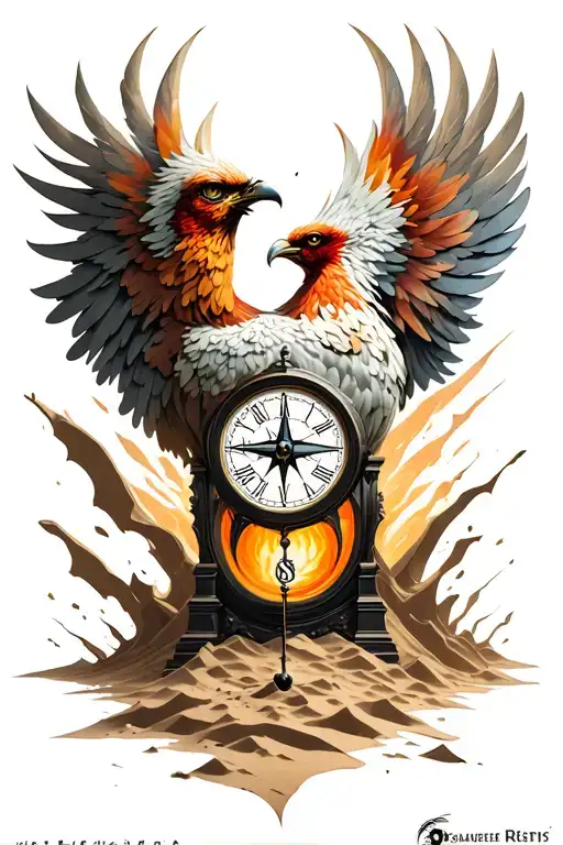 Phoenix With Compass And Breaking Out Of A Sand Clock