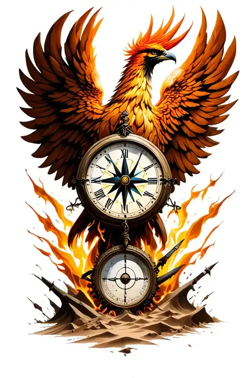 Phoenix With Compass And Breaking Out Of A Sand Clock