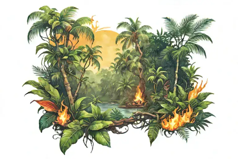 Jungle Background With Fire