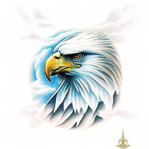 A Eagle Inside Clouds With Rays Of Light On The Outside
