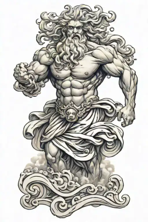 Angry Zeus And Zeus's Body Background Is Wave And Cloudy