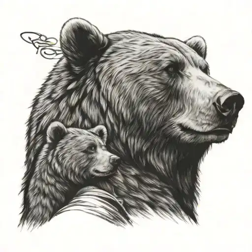 Father Bear And Little Bear Head Profile Holding