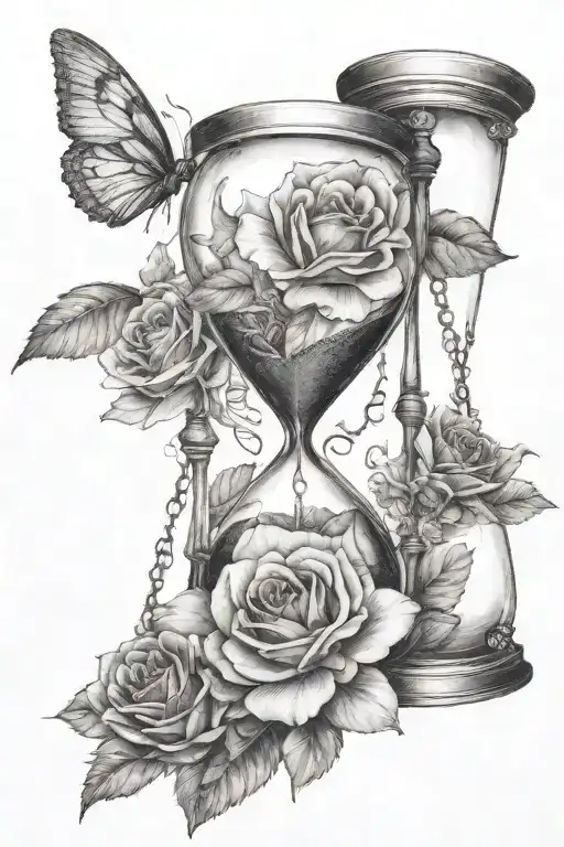 An Hourglass Being Stopped By A Flower