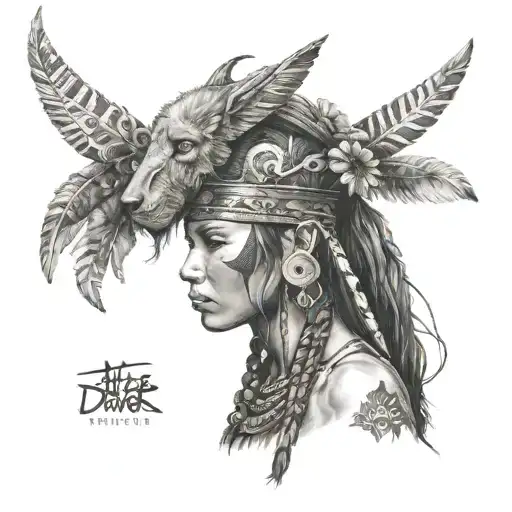 Shaman Girl With Animal Skin On Her Head