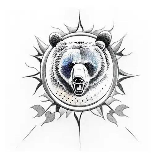 Bear With Cubs Sun Moon And Stars