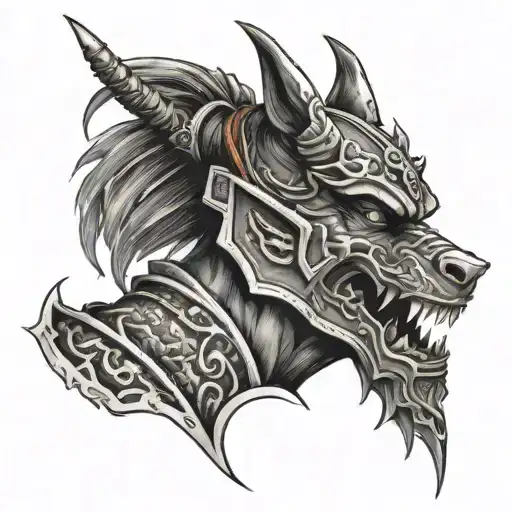 Samurai With Oni Mask With Lone Wolf