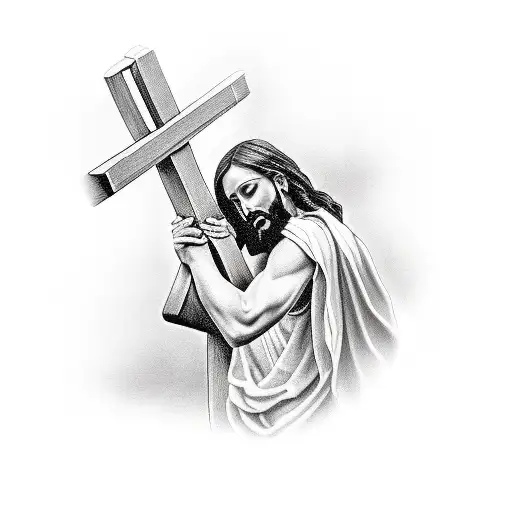 Exhausted Jesus Carrying The Cross