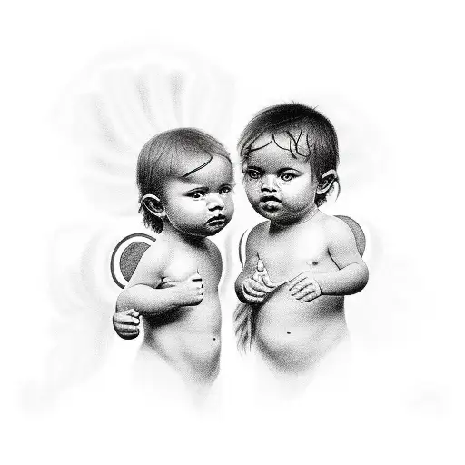 2 Cherubs One Cherokee Indian And Th Other Liberian