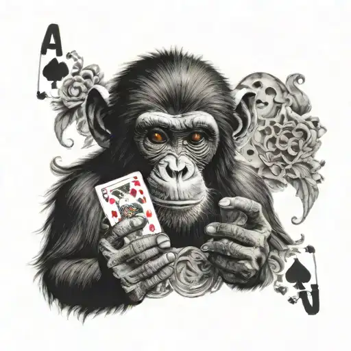 A Monkey Playing Cards