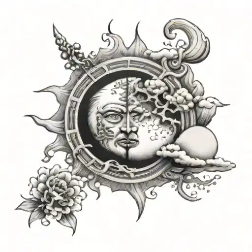 Japan Sun And Moon Merging Together