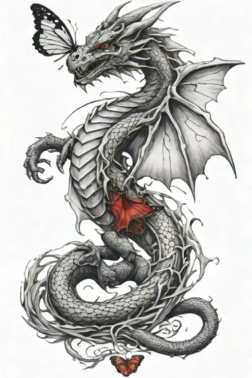 Dragon With Butterfly And Blood Flowing