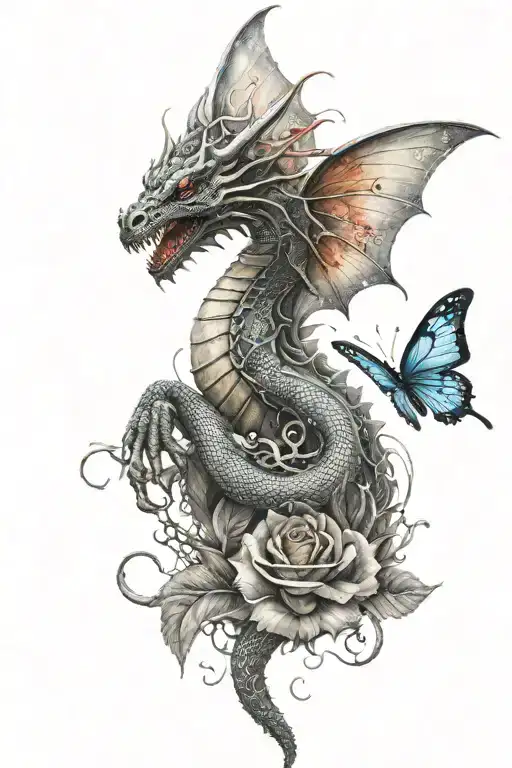 Dragon With Butterfly And Blood Flowing