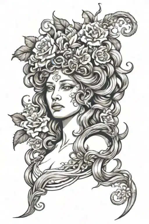Gorgon Medusa And Flowers