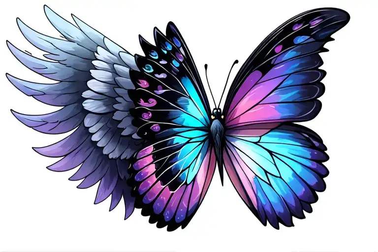 Half Angel Wing Half Butterfly Wings