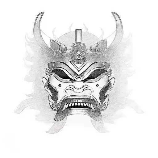 Samurai Mask With Sunsets