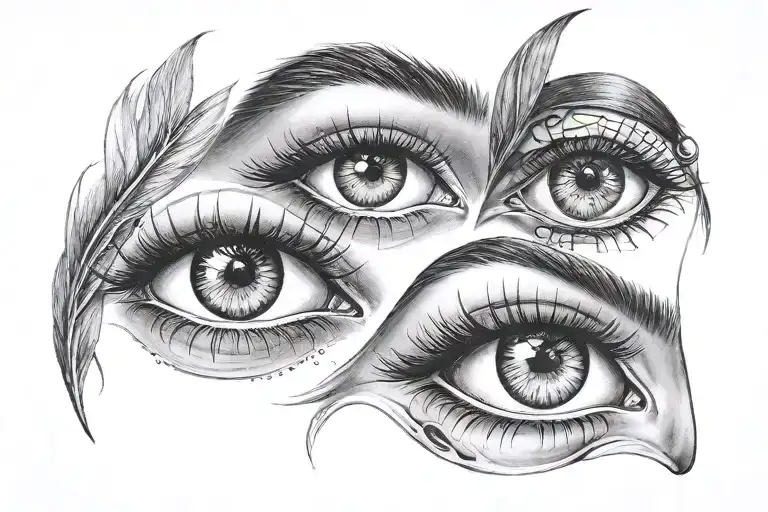 2 Pairs Of Female Eyes Simple Charcoal