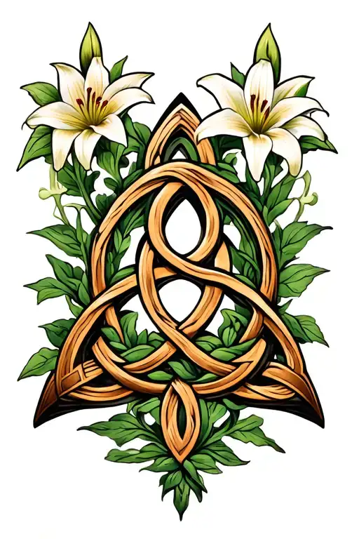Celtic Triquetra Knot With Vines And Lilys