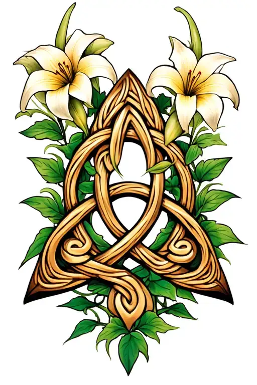 Celtic Triquetra Knot With Vines And Lilys
