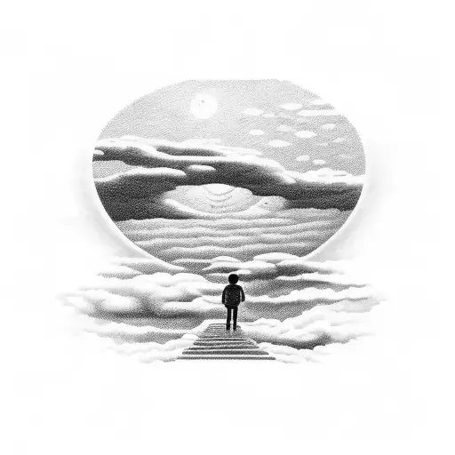 Kid Walking Up Stairs Into Space