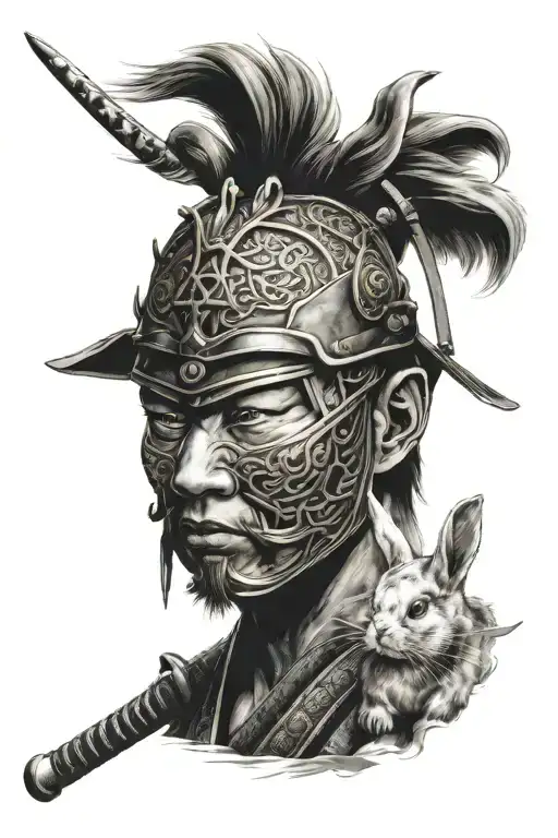 Samurai With Rabbit Mask Split In Half