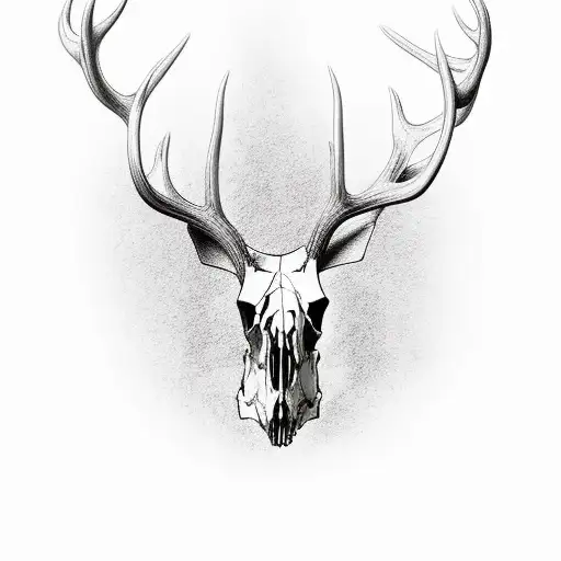 Fine Line Simple Realistic Elk Skull With Antlers