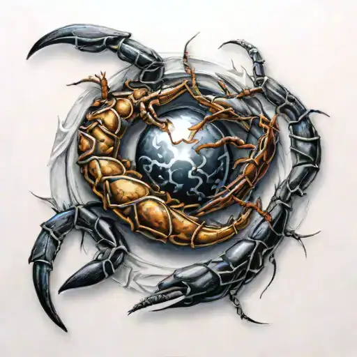 Scorpion On The Black And Crab On The White Inside Of A Ying Yang