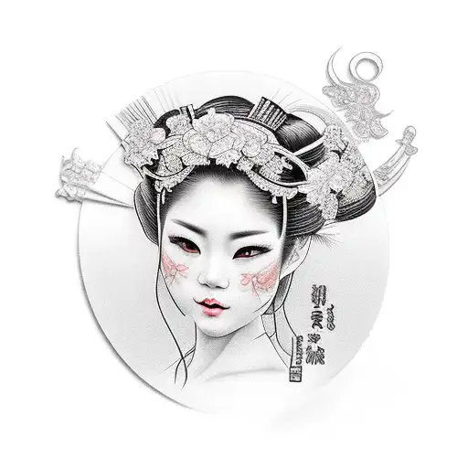 Detailed Beautiful Geisha Face