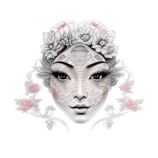 Detailed Pretty Geisha Face Straight On